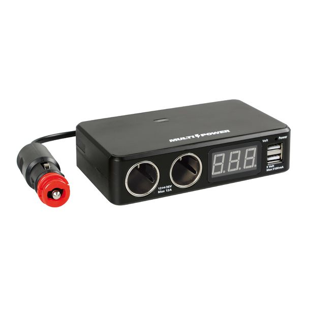 Multi-Power, 2 Anschlüsse Zigarrenanzünder + 2 USB und Voltmeter, 12/24/36V