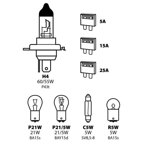 Lamp Kit Replacement Lamps 8 pcs, Halogen H4 - 12V