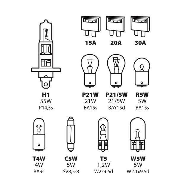 Lampa Kit Replacement Bulbs 11 pcs, Halogen H1 - 12V