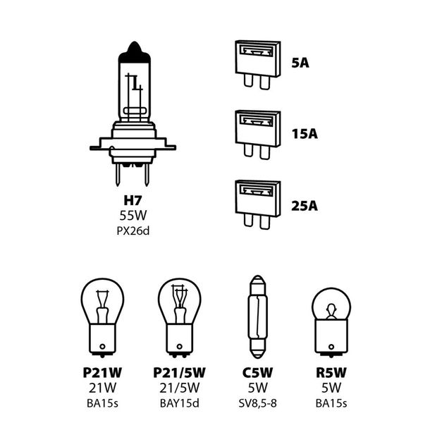 Lamp Kit Replacement Lamps 8 pcs, Halogen H7 - 12V