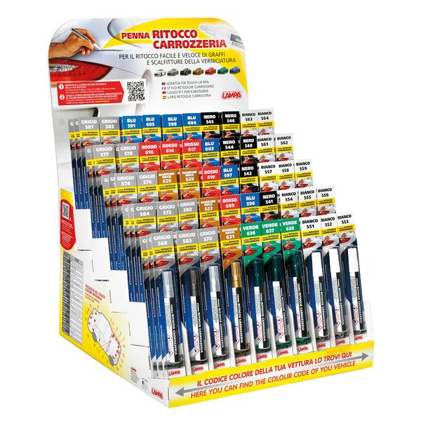 Display, komplett mit 150 gemischten Lackstiften - 84 Farben