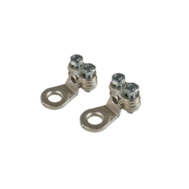 Set van 2 kabelogen van vernikkeld messing, met kabelklemplaat - doorsnede 16 mm², boring 8 mm