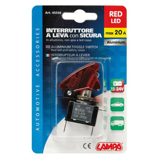 Interrupteur à levier avec fusible - 12/24V - Rouge - 20A