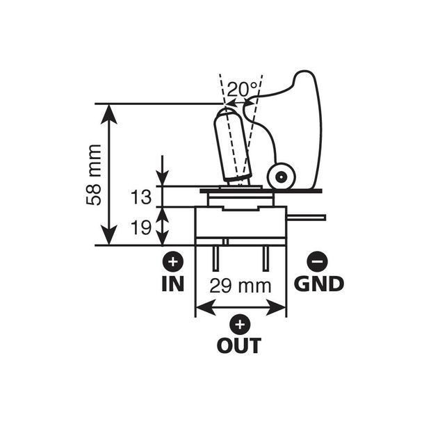 Interrupteur à levier avec fusible - 12/24V - Rouge - 20A
