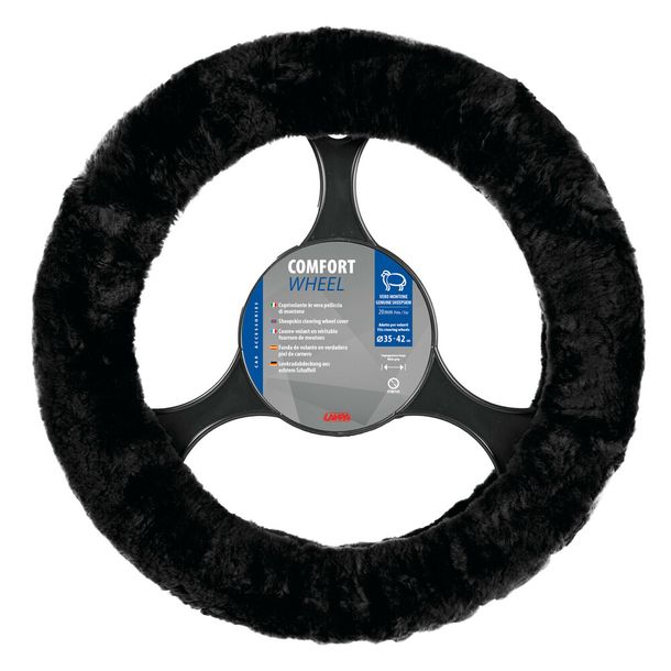 Lenkradbezug Lampa Comfort Wheel, Elastischer aus echtem Fell -Schwarz - Ø 36-42 cm
