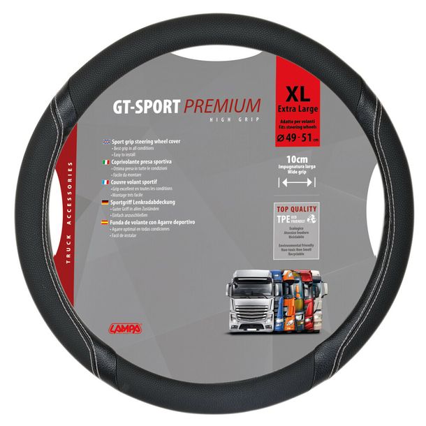 Lenkradbezug Lampa GT-Sport, aus Skeentex - XL - Ø 49/51 cm - Schwarz/Silber