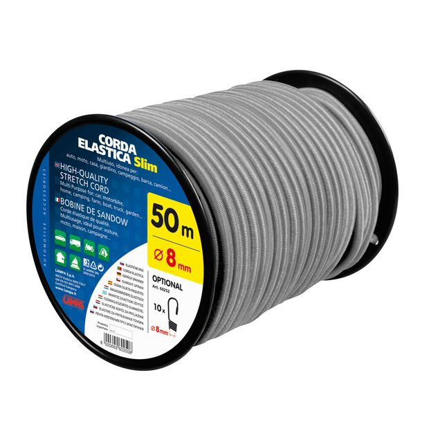 Elastische koord op spoel - Ø 8 mm - 50 m - Grijs