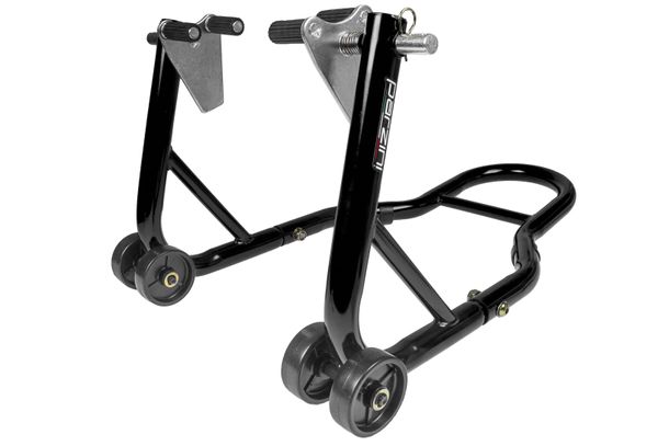 Motorradständer / Montageständer / Motorradheber Parzini Strada vorne / Vorderrad, schwarz, Universal mit gummierten Aufnahmen