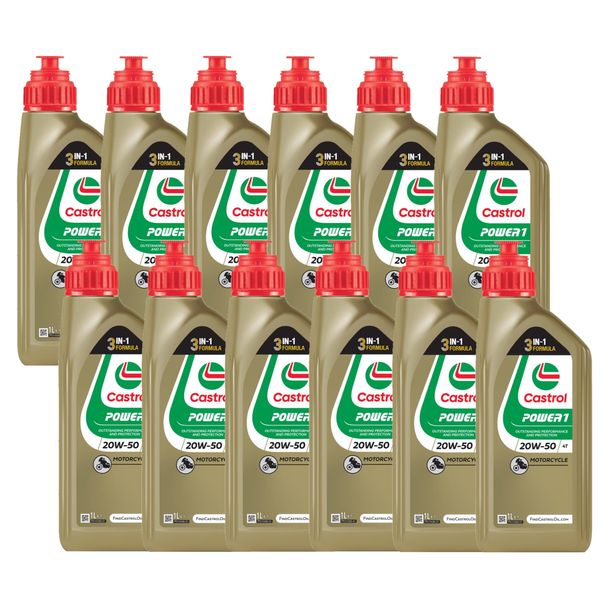 12x Castrol Motoröl POWER1 20W-50 HC-Synthese 4-Takt 1L für Motorräder – Bild 1