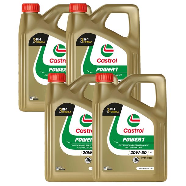 4x Castrol Motor Oil POWER1 20W-50 HC-Synthesis 4-Stroke 4L for Motorcycles