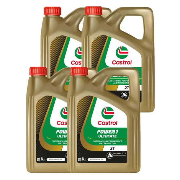 4x Castrol Motor Oil POWER1 ULTIMATE 2-Stroke semi-synthetic 4L for Motorcycles
