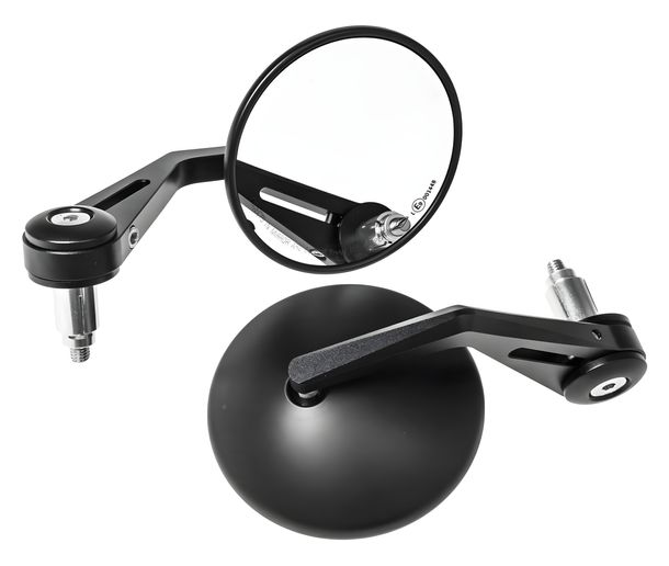 Lenkerendenspiegel Parzini Motorradspiegel Set links + rechts, CNC 13-17mm universal rund 360° verstellbar schwarz, mit Zulassung