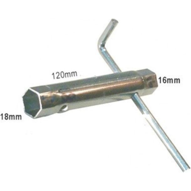 Llave para bujías JMP, llave de 120 mm tamaño 16/18 con mango angulado