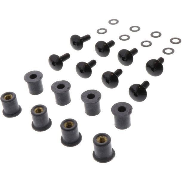Juego de tornillos de carenado negro JMP con tuerca de goma 6x20 mm