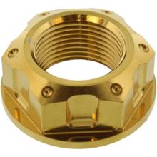 Nakrętka osi JMP M22x1.50mm stal nierdzewna V4A złota dla Yamaha YZF-R6, Honda CBR RR Fireblade SP Suzuki GSR 125/250/450/600/750/929/954/1000/