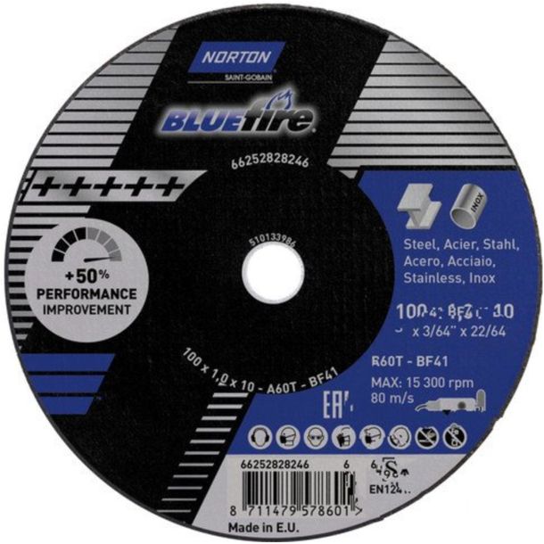 Disco de corte JMP 100 x 1,0 x 10 recto Norton Blue Fire ALTN5649300
