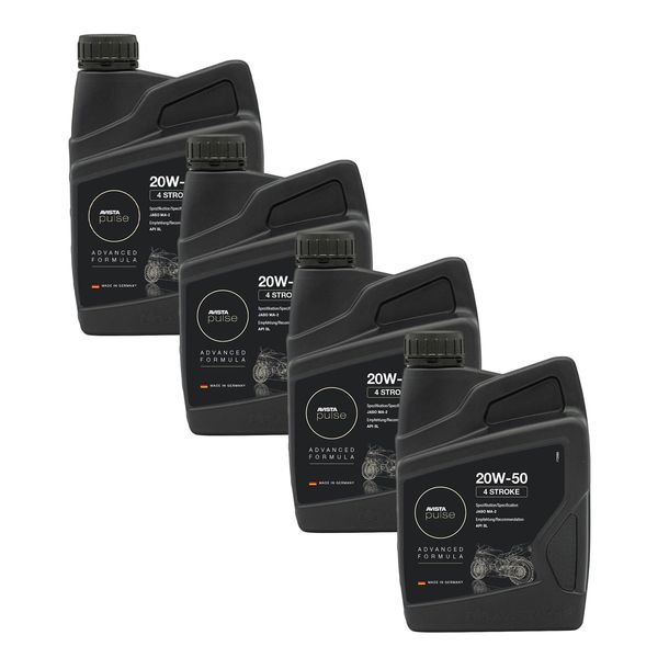 Lot de 4 huiles moteur AVISTA Pulse 4 temps 4 temps SAE 20W-50 pour motos, conforme à la norme API SL 1L
