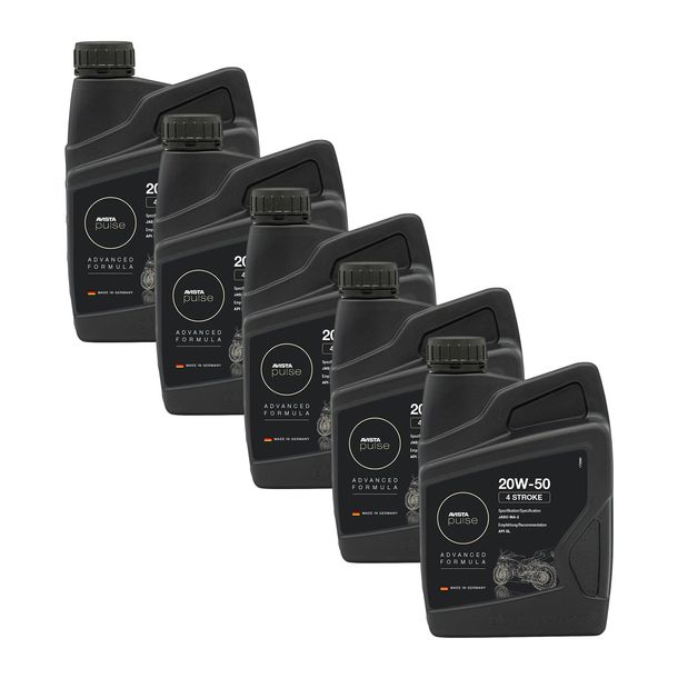 Lot de 5 huiles moteur AVISTA Pulse 4 temps 4 temps SAE 20W-50 pour motos, conforme à la norme API SL 1L