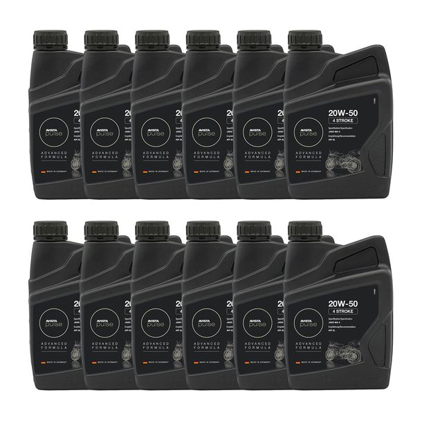 Lot de 12 huiles moteur AVISTA Pulse 4 temps 4 temps SAE 20W-50 pour motos, conformes à la norme API SL 1L