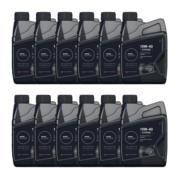 Lot de 12 huiles moteur AVISTA Pulse 4 temps 4 temps SAE 10W-40 pour motos, conformes à la norme API SL 1L