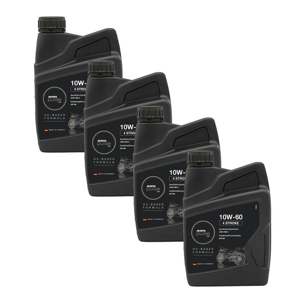 Lot de 4 huiles moteur AVISTA Pulse Evo 4 temps 4 temps SAE 10W-60 pour motos, conforme à la norme API SN 1L
