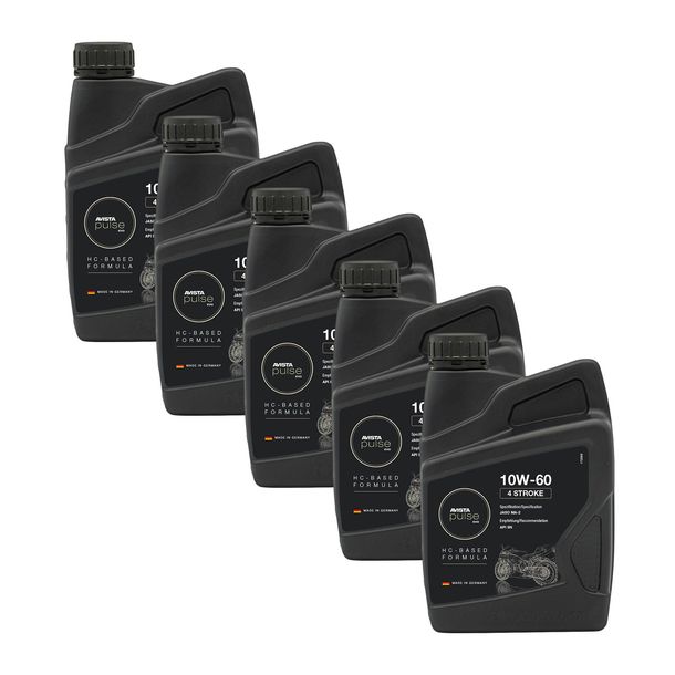 Lot de 5 huiles moteur AVISTA Pulse Evo 4 temps 4 temps SAE 10W-60 pour motos, conforme à la norme API SN 1L