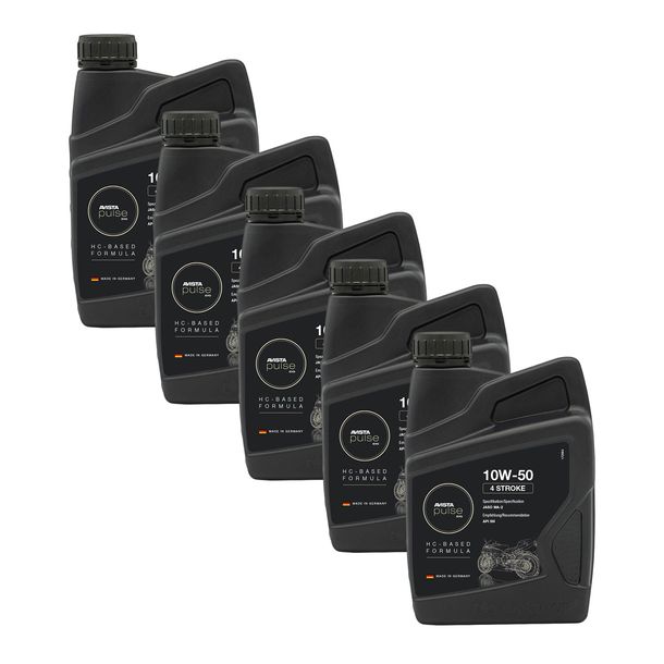 5x AVISTA Pulse Evo 4 Stroke 4-Takt Motoröl SAE 10W-50 für Motorräder, erfüllt API SN 1L