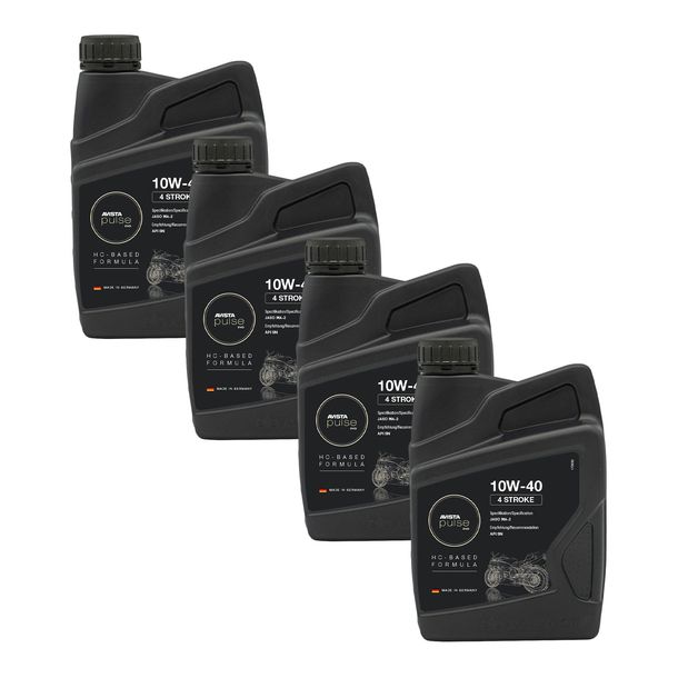 Lot de 4 huiles moteur AVISTA Pulse Evo 4 temps 4 temps SAE 10W-40 pour motos, conforme à la norme API SN 1L