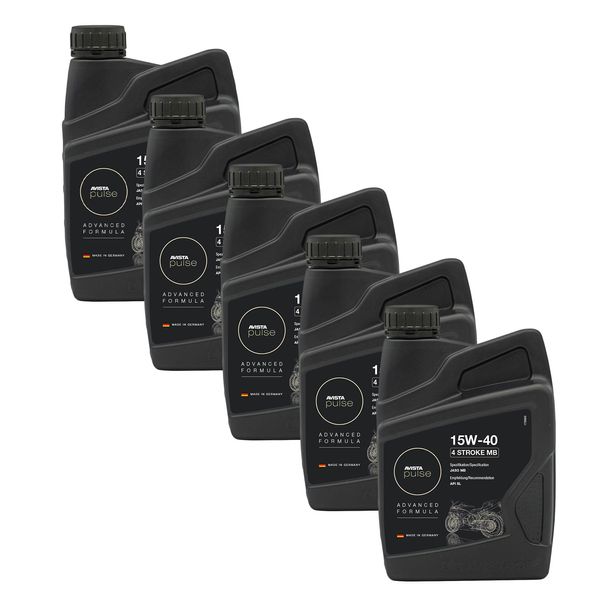 Lot de 5 huiles moteur AVISTA Pulse 4 temps 4 temps JASO MB SAE 15W-40 pour scooters, conforme à la norme API SL 1L