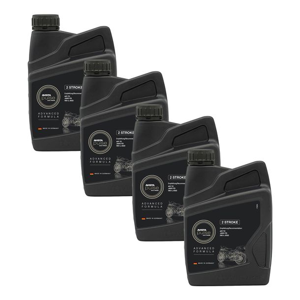 Lot de 4 huiles 2 temps 2 temps AVISTA Pulse Evo PRIME pour scooters, scooters, Simson, synthétiques, conformes à la norme API TC/JASO FB/ISO-L-EGD 1 L