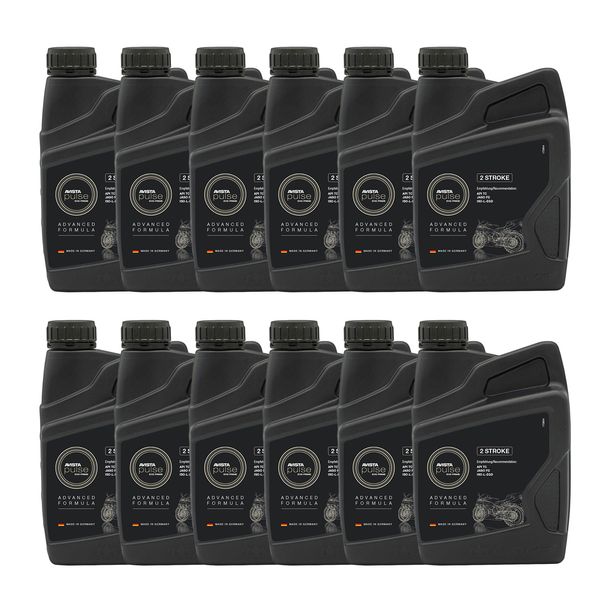 Lot de 12 huiles 2 temps AVISTA Pulse Evo PRIME 2 temps pour scooters, scooters, Simson, synthétique, conformes à la norme API TC/JASO FB/ISO-L-EGD 1 L