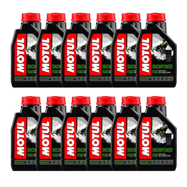12x Motul Snowpower 2T 2-Stroke Engine Oil Technosynthesis for Snowmobiles 1L