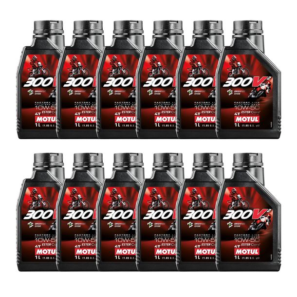 12x Motul 300V2 4T FL RR OR 4-Stroke Racing Engine Oil 10W-50 1L