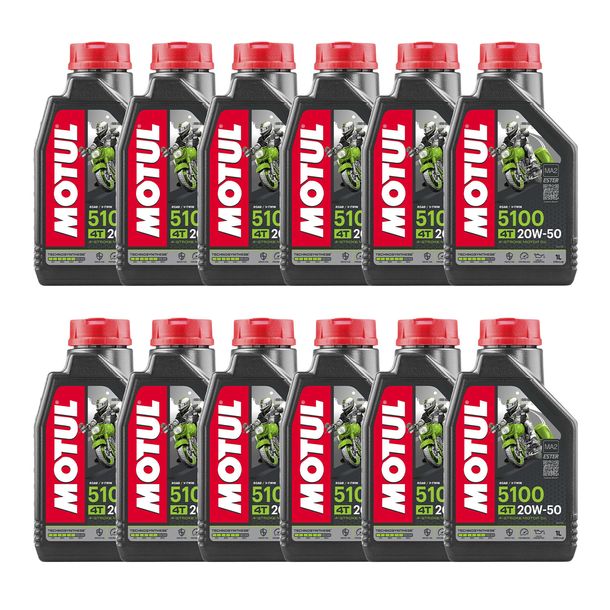12 aceites multigrado Motul 5100 4T 20W-50 de 4 tiempos con tecnosíntesis, 1 litro