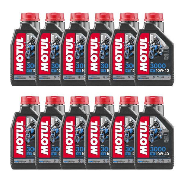 12 x Huile moteur 4 temps Motul 3000 4T 10W-40, 1 L