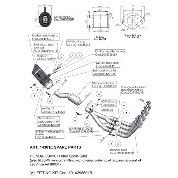 Support de pot d'échappement LeoVince Pièce de rechange pour pot d'échappement Jeu de vis de fixation pour Honda CB 650 R Année de construction 2019