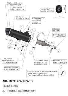 Kit Pièces Rechange Support échappement LeoVince Pour Piaggio Beverly 350 - Montage Complet - 5
