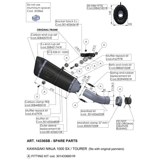 Support de pot d'échappement LeoVince Pièce de rechange pour pot d'échappement, Kit de fixation, Acier inoxydable pour Kawasaki Ninja 1000