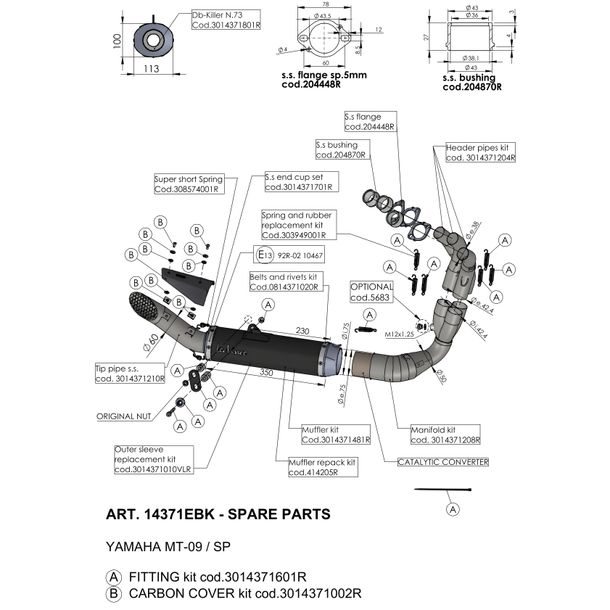 Tuyau d'échappement LeoVince Pièce de rechange d'échappement Tube de connexion pour Yamaha MT09