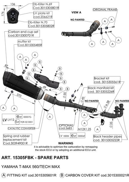 LeoVince Exhaust Pipe Exhaust Replacement Part Connecting Pipe 1333, black