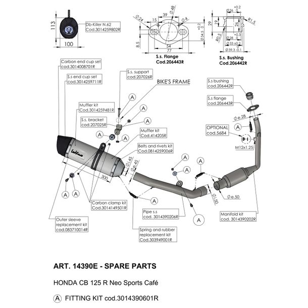 Auspuffhalterung LeoVince Auspuff-Ersatzteil Haltesatz, Edelstahl, 3,0mm für Honda CR 125 R