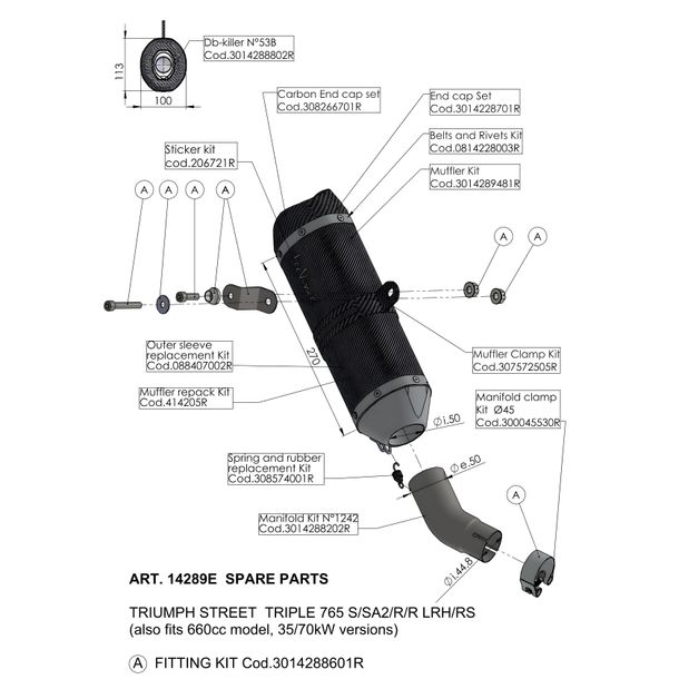 DB-Killer LeoVince Exhaust Replacement Part Exhaust Silencer 53B for EVO-2