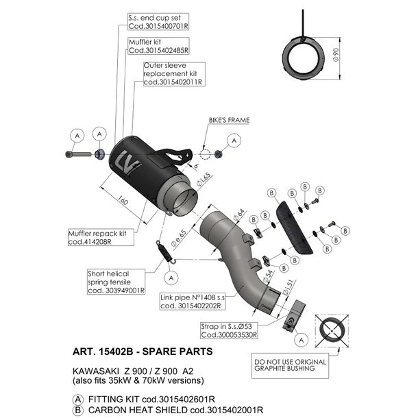LeoVince exhaust replacement part, black, 160mm, right for LV CORSA