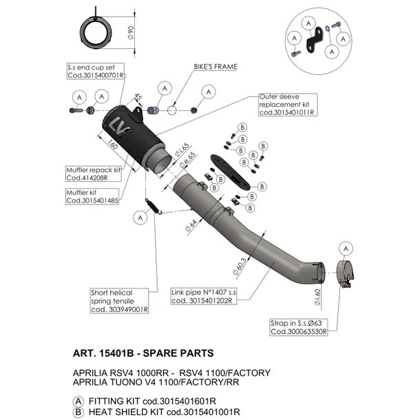 LeoVince Exhaust Replacement Part, black, 160mm, right for LV CORSA