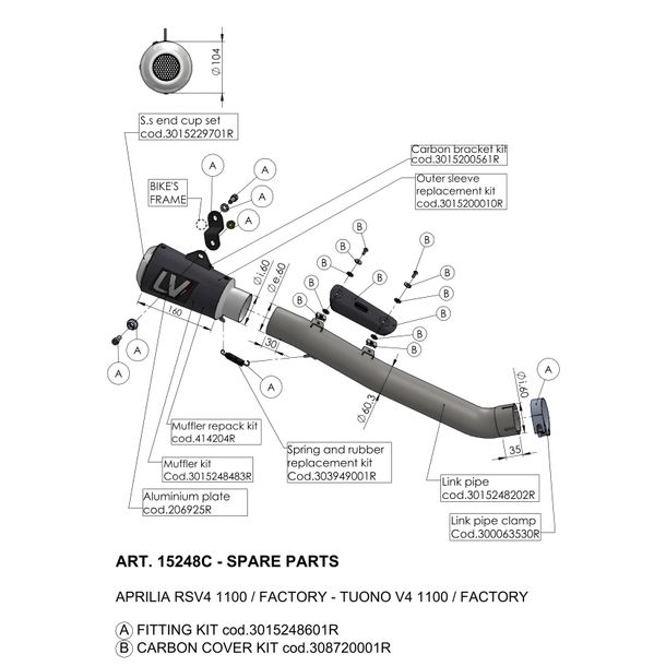 Endschalldämpfer LeoVince Auspuff-Ersatzteil, Carbon, Ø 60mm 160mm, rechts für LV-10