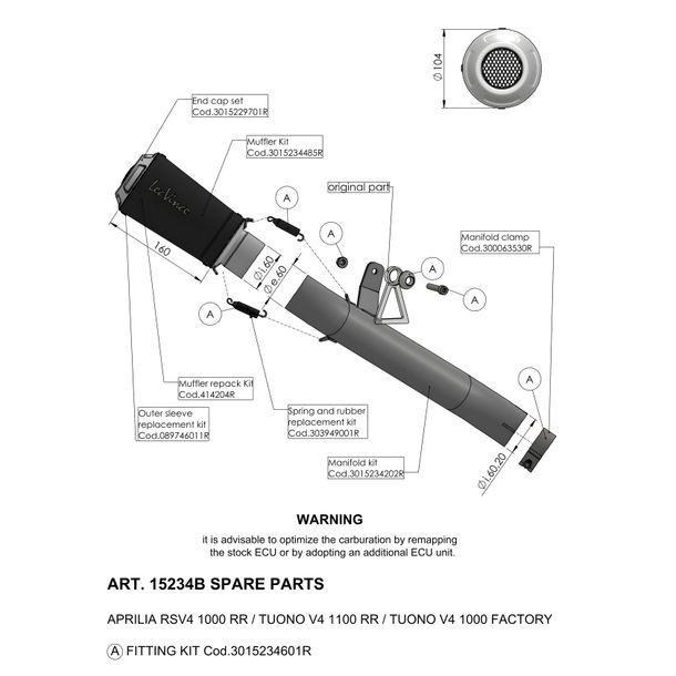 Silenziatore LeoVince ricambio scarico, nero, Ø 60mm per LV-10