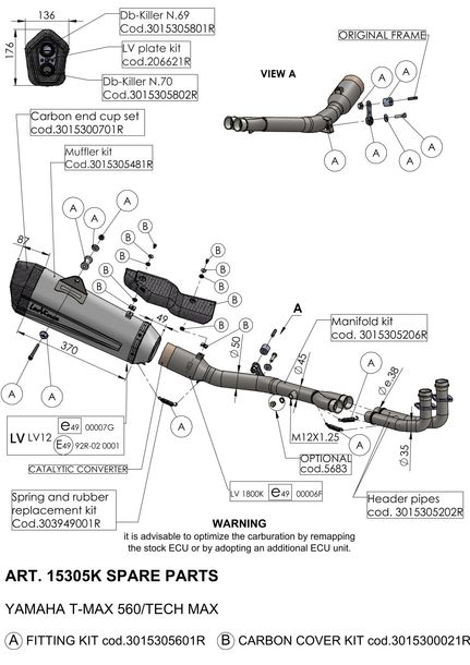 Silenciador trasero LeoVince pieza de repuesto para escape, acero inoxidable, derecho para LV-12, Yamaha T-Max 560