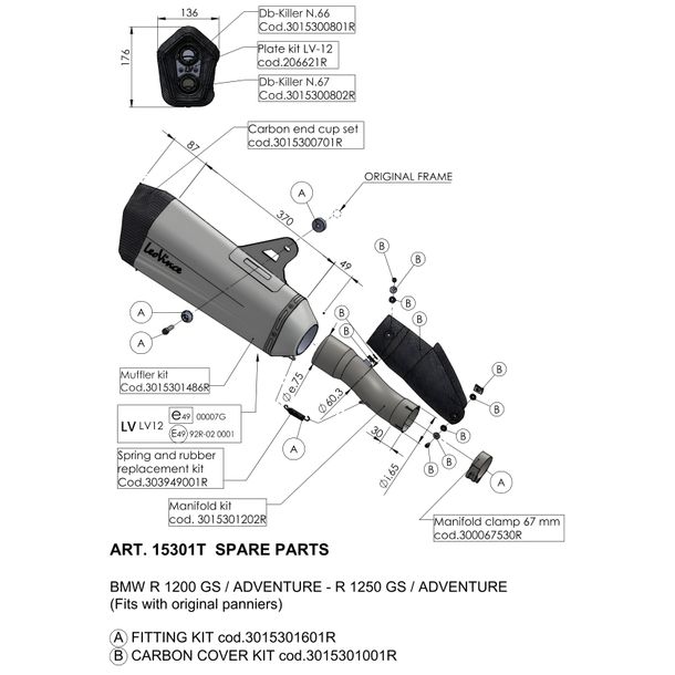 LeoVince Exhaust Replacement Part, Titanium Silencer, right for LV-12, BMW R 1250 GS