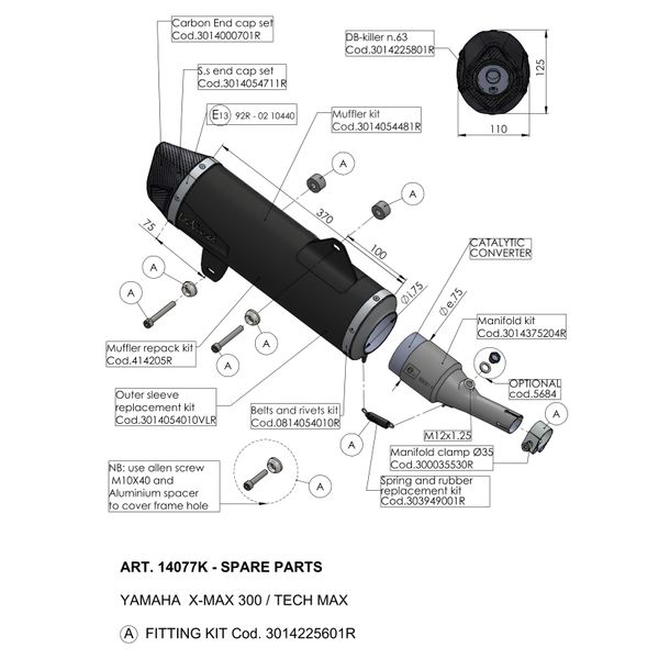 LeoVince uitlaat onderdeel demperbekleding, einddemperbekleding, zwart, 370mm