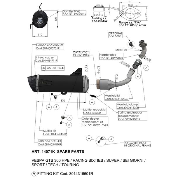 LeoVince uitlaat onderdeel demperbekleding, einddemperbekleding, zwart, 370mm